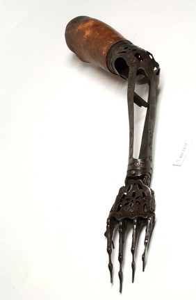 Steel hand and forearm and leather upper arm