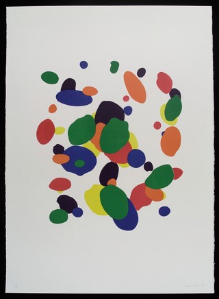 Reflexology zones on sole of the foot. Colour lithograph by Robert Paul, 1998.