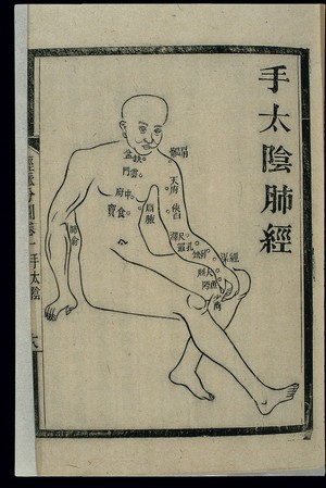 view Acu-moxa chart: lung channel of hand taiyin, Chinese woodcut