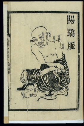Acu-moxa chart: yangqiao mai, Chinese woodcut