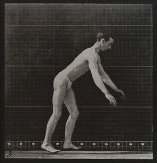 A man performing a forward flip. Collotype after Eadweard Muybridge, 1887.