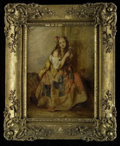 Mad Margery, a young woman driven mad and living in the fields. Oil painting attributed to J.J. Hill, 18--.