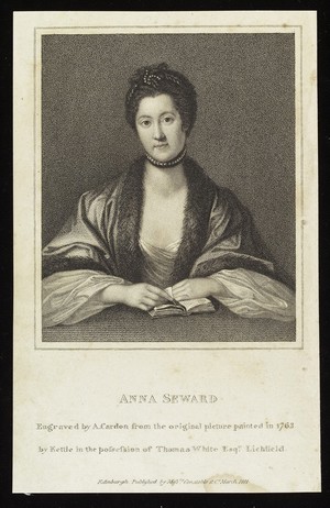 view Anna Seward. Stipple engraving by A. Cardon, 1811, after T. Kettle, 1762.