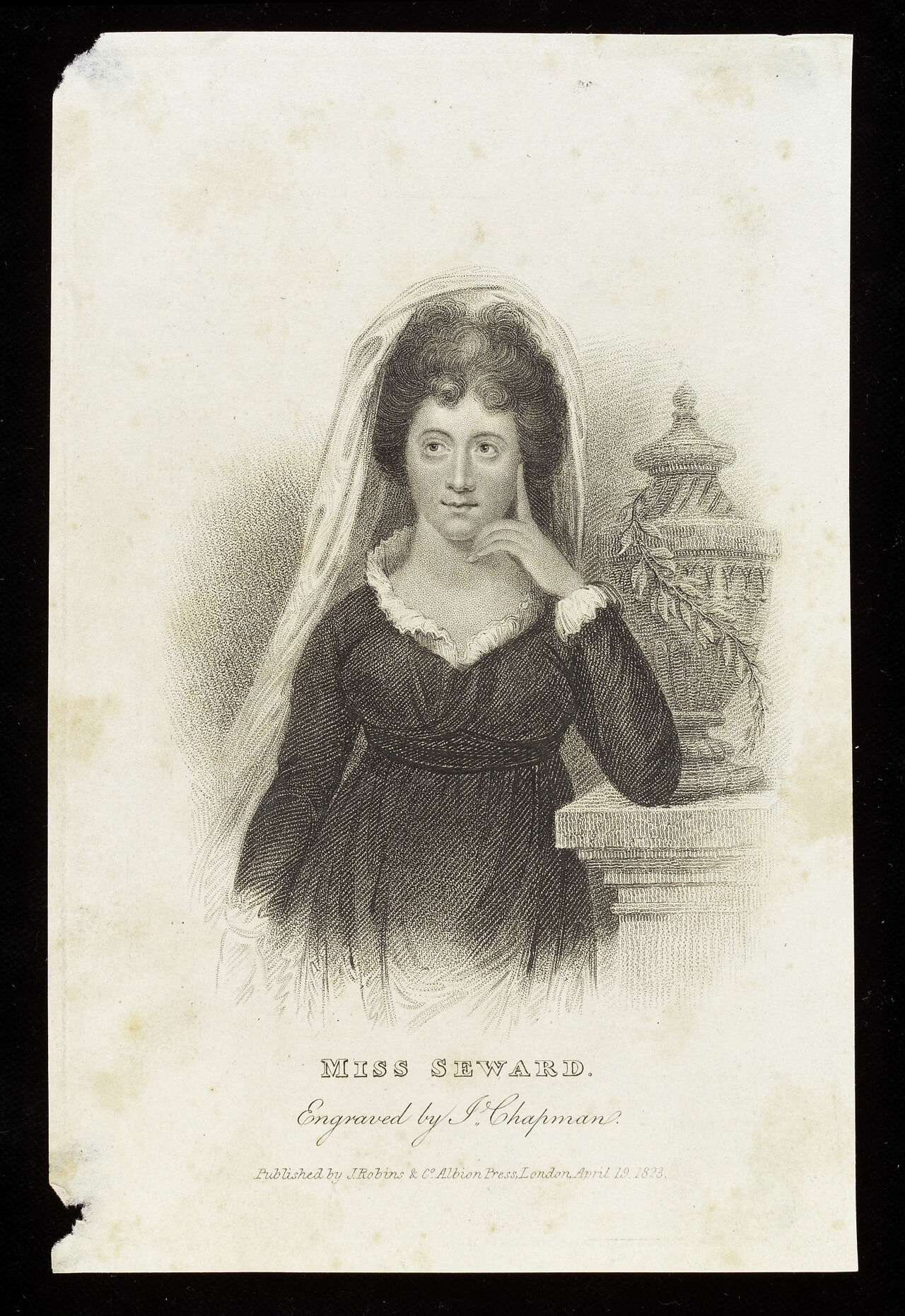 Anna Seward. Stipple engraving by J. Chapman, 1823., April 19 1823, by John Chapman