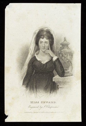 view Anna Seward. Stipple engraving by J. Chapman, 1823.