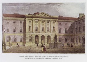 view Guy's Hospital, exterior of building, 1831