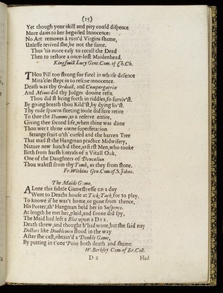 Page of poetry from 'Newes from the Dead', 1651