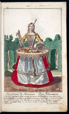 Une femme de Menusier, the female carpenter with tools costume and apparatus