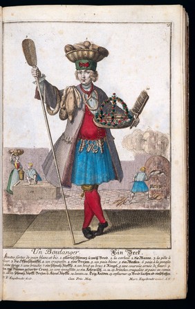 [50 coloured plates / engraved by Martin Engelbrecht, from 18th-cent. German works. These are caricatures of different types of tradesmen and their wives, with the costume, tools, and apparatus of their craft. Among them are an apothecary, a spicer, and a spectacle-maker. The plates are similar to those in Larmessin's 'Album des métiers'. The artists include J.J. Stelzer, P.A. Dagmier, and P.F. Engelbrecht. All the plates except the first two have legends in French and German and appear to be from the same work].