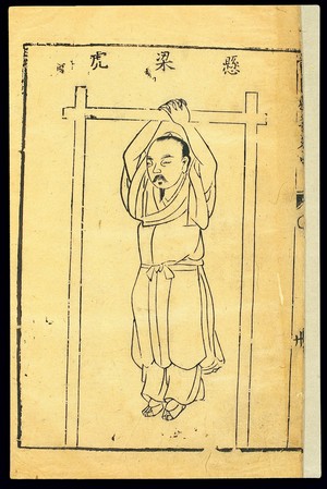 view Chinese woodcut: Daoyin exercises, Brocade of the Tiger, 5