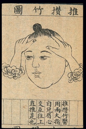 view C20 Chinese medical illustration in trad. style: Face massage