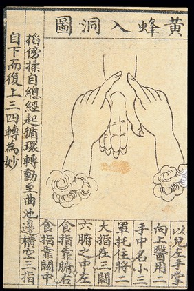 C20 Chinese medical illustration in trad. style: Hand massage