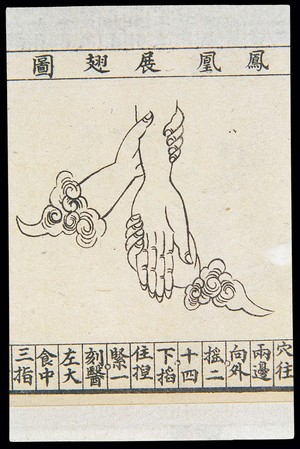 view C20 Chinese medical illustration in trad. style: Hand massage