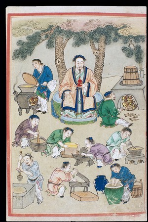 view Drug preparation, C16 Chinese painted book illustration