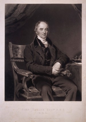 view John Taylor, mining engineer and geologist. Mezzotint by Charles Turner, 1831, after T. Lawrence.