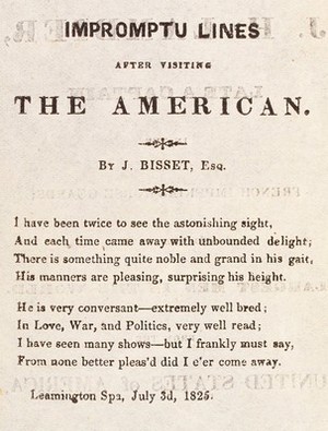 view Short verse by J. Bisset Esq concerning James Henry Lambier