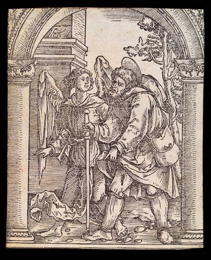 Saint Roch and an angel. Woodcut, c. 1518.