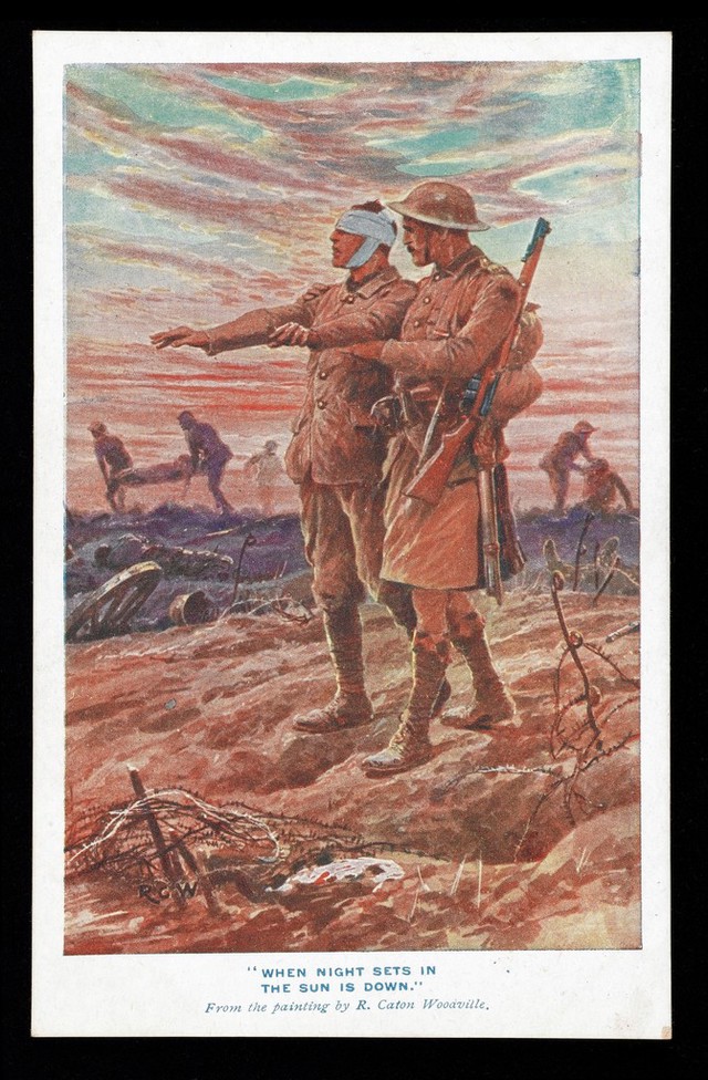 collections search latauze a wellcome collection postcard showing a soldier leading a blind soldier