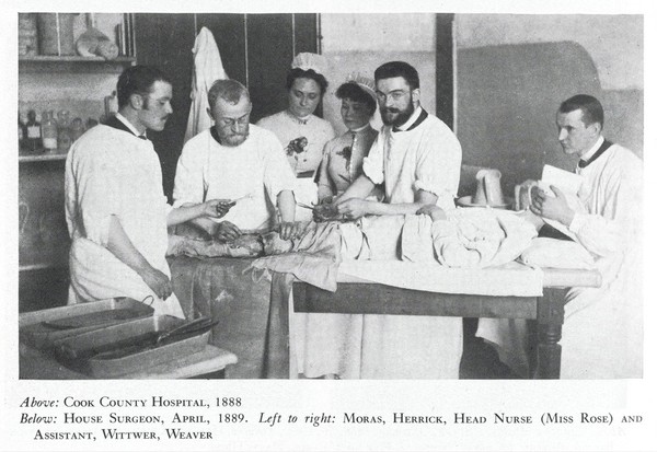 Photograph of house surgeon at Cook County Hospital.