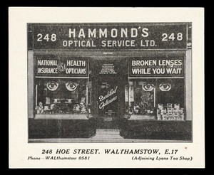 view Whist Card advertising Hammond's Optical Service