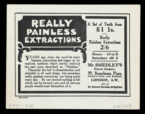 Advert for Mr Smaedley's Dental Surgery