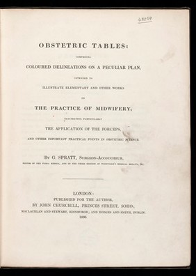 Title page of Obstetric Tables by Spratt.