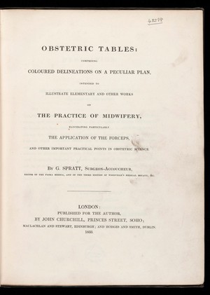 view Title page of Obstetric Tables by Spratt.