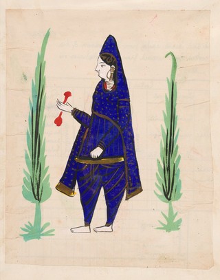 A Sikh Akalan. Watercolour drawing.