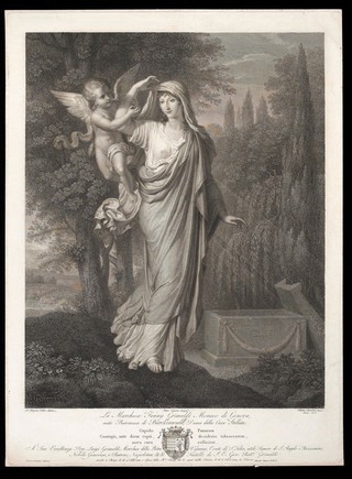 Fanny Grimaldi, widowed, is aroused by love for her late husband's younger brother. Engraving by P. Bettelini, 1806, after P. Ermini after F.-X. Fabre, 1804.
