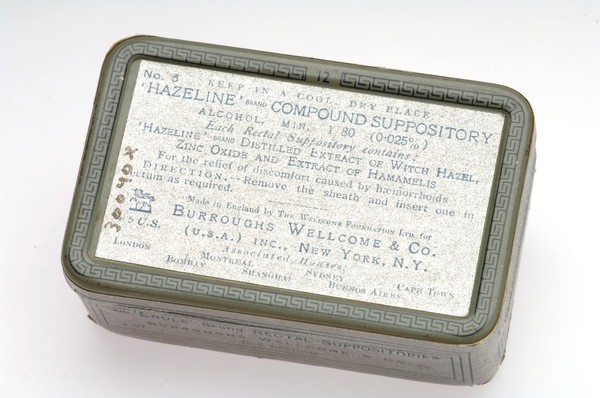 Hazeline Compound Suppository tin: Burroughs Wellcome & Co.