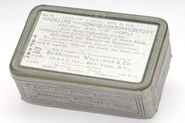 Hazeline Compound Suppository tin: Burroughs Wellcome & Co.