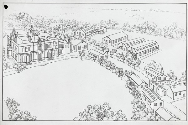 Drawing of Langley Court, Beckenham. Site of the Wellcome Physiological Research Laboratories.