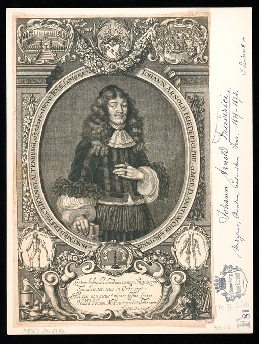 Johann Arnold Friederici. Line engraving by Jacob von Sandrart(with mount).