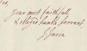 view Signature of James Jurin. Taken from a letter to a Mr Dudley on 16th Aug 1726