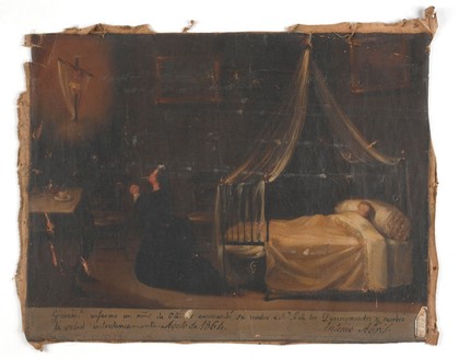 Antonio Abril, a child aged six years, being cured instantly after his mother had prayed to the Virgin, 1863. Oil painting, 1864.