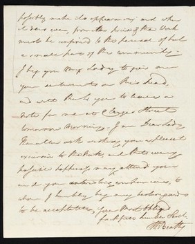 Letter from W. Beatty to Lady Hamilton