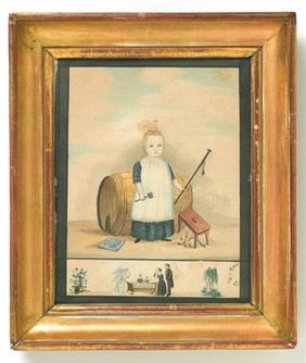 Memorial of a dead child. Watercolour by S.E.B. (?), 1848.