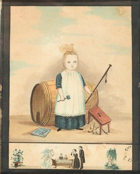 Memorial of a dead child. Watercolour by S.E.B. (?), 1848.