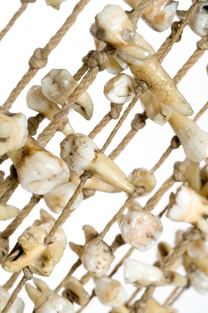 view Doctor's signboard hung with human teeth