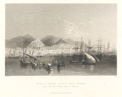 Syra (Siros, Syros), Greece. Steel engraving, ca. 1837.