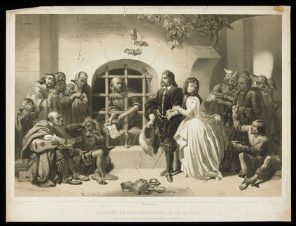 Salomon de Caus incarcerated in the mental asylum of Bicêtre. Lithograph by Lafosse after J.J. Lecurieux, 1845.