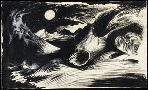 view The dream of a patient in Jungian analysis: a volcanic landscape by moonlight. Drawing by M.A.C.T., 1967.