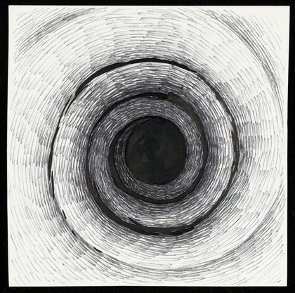 The dream of a patient in Jungian analysis: a whorl with a black circle at the centre. Drawing by M.A.C.T., 1978-.
