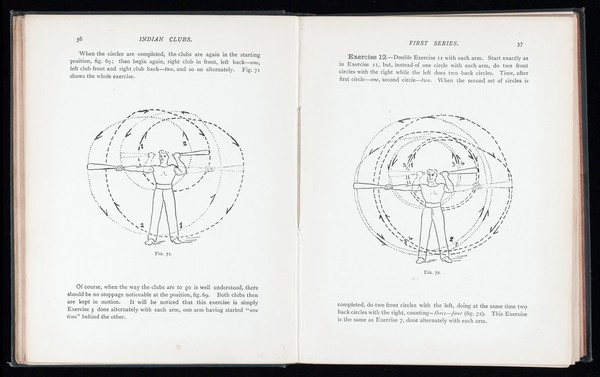 Indian clubs, and how to use them : a new and complete method for learning to wield light and heavy clubs graduated from the simplest to the most complicated exercises followed by an appendix on strength and strong men / by E. Ferdinand Lemaire.