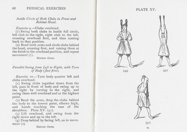 Physical exercises for girls : comprising plain, fancy, and step marching, free movements, and exercises in dumb-bells, wands, Indian clubs, and calisthenic rings / by Therese D. Stempel.