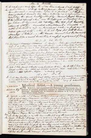 view Page from Henry Vandyke Carter's Journal for 14th March-20th march 1853.