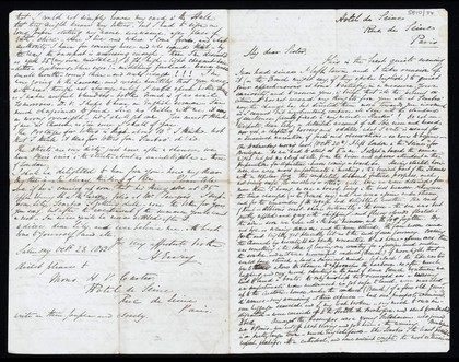 Henry Vandyke Carter, letter to his sister, 1852.