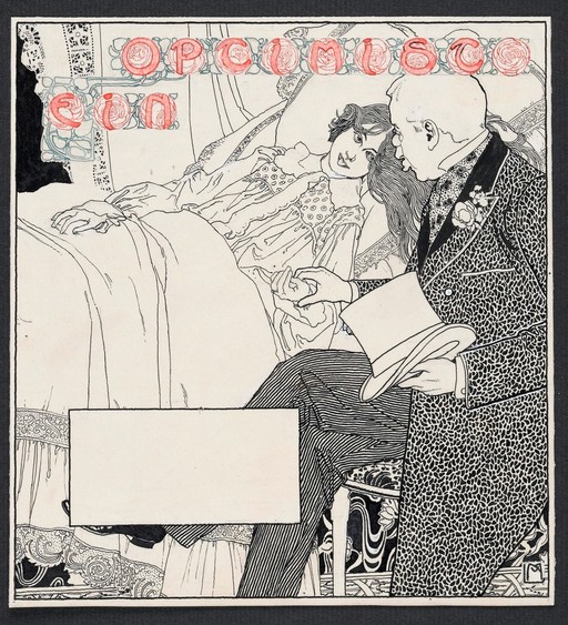 A physician taking the pulse of a young woman who shows him her tongue. Drawing by M. von Luttich.