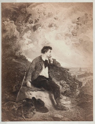 A young man, on his way to London, dreams of a successful future. Photograph after C. Nanteuil.