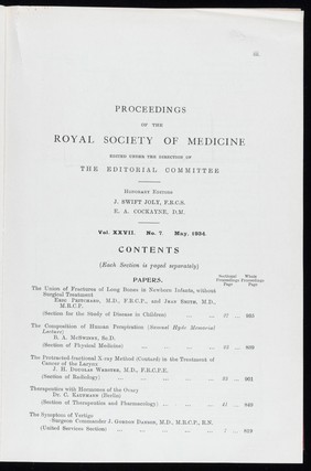 Proceedings of the Royal Society of Medicine, May 1934